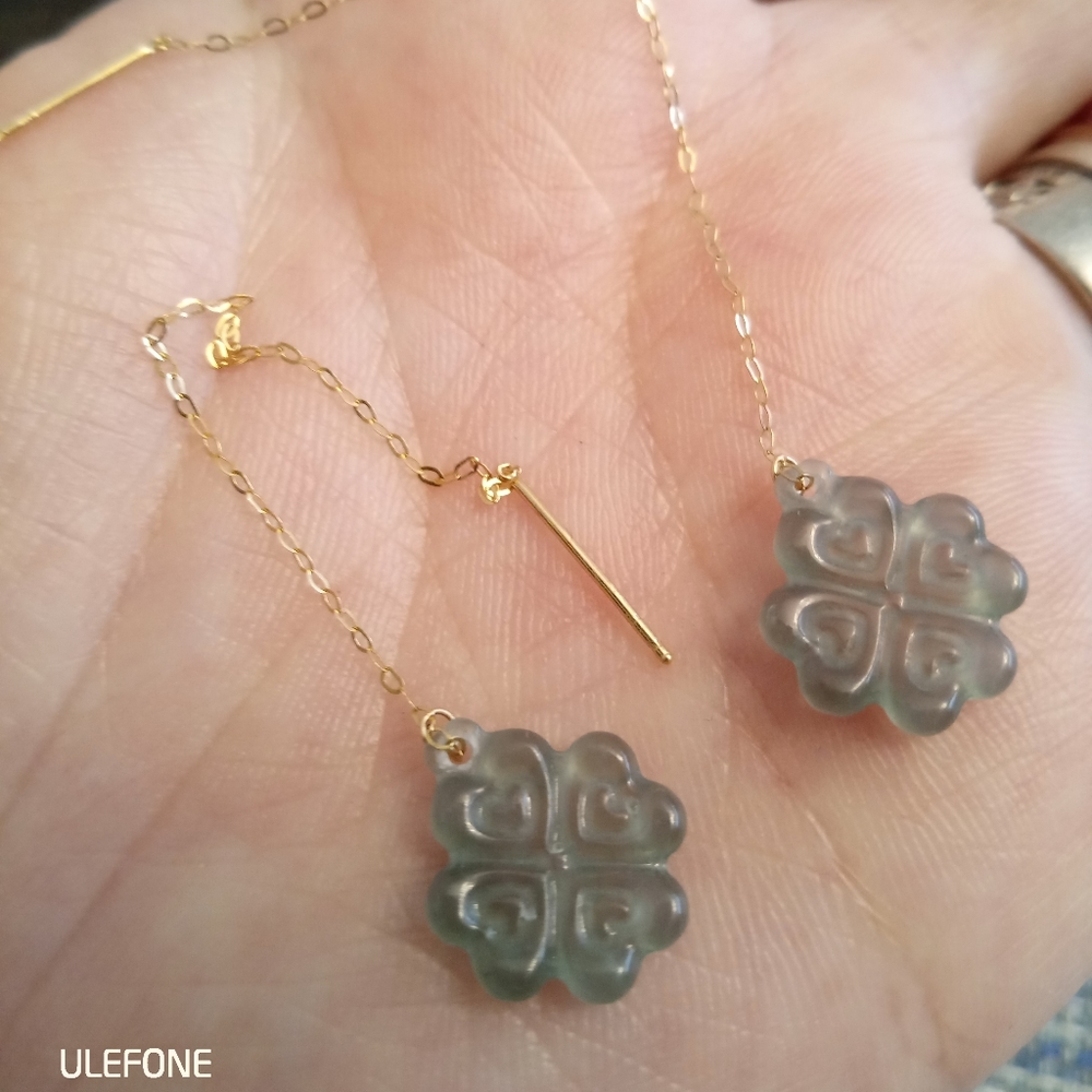 SOLD 18K Solid Gold Burmese Jadeite Jade Earrings - Picture 7 of 8